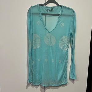 Turquoise sand dollar print transparent long sleeve tunic